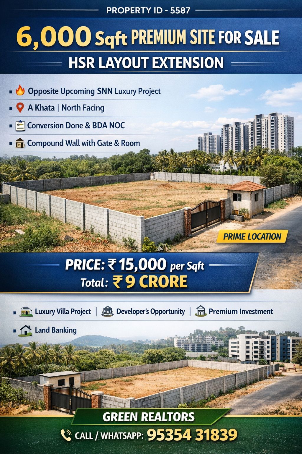 🆔 *PROPERTY ID – 5587* 🏡 *6,000 Sqft Premium Site for Sale – HSR Layout Extension*